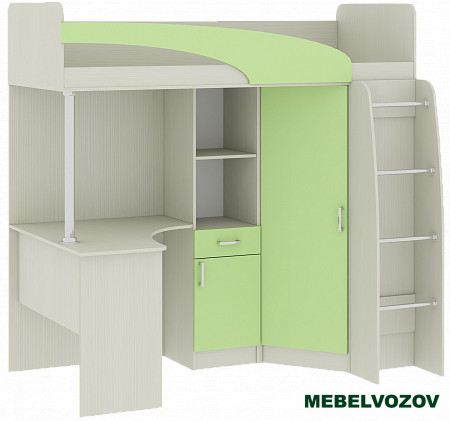 Кровать-чердак со столом Карамель 77-01 Анкор светлый Зеленый детальное изображение от магазина mebelvozov.ru в Нижнем Новгороде
