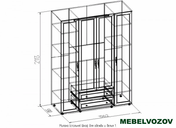  Шкаф с зеркалом  распашной Милана без стеллажа (Венге) от компании Мебельвозов в Нижнем Новгороде