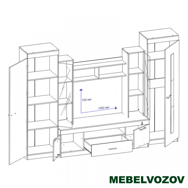 Шкаф для ТВ Рио 25 (Бодега темная/Бодега светлая) от интернет магазина Mebelvozov в Нижнем Новгороде