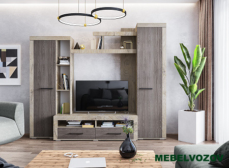 Стенка в гостиную Марсель-4 (дуб эндгрейн/ясень анкор темный) от интернет магазина Mebelvozov в Нижнем Новгороде