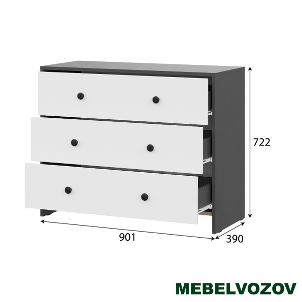 Комод 3 ящика Дольче (Графит, Белый) от магазина Мебельвозов в Нижнем Новгороде
