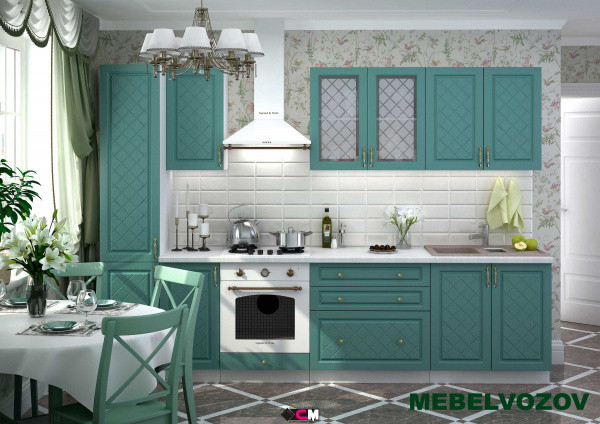 Кухонный гарнитур Модена 3000 (бирюза) H=920 от магазина Мебельвозов в Нижнем Новгороде