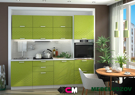 Кухонный гарнитур Глория 2400 (олива металлик) от магазина Мебельвозов в Нижнем Новгороде