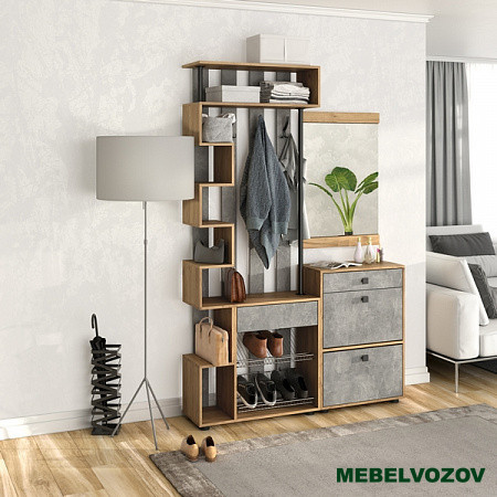 Модульная прихожая "Мини-Лайт" (ателье светлое/дуб золотой крафт) вариант 2 от магазина Мебельвозов в Нижнем Новгороде