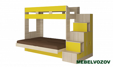 Кровать диван 2-х этажная Карамель 75-01 (Ясень анкор светлый/желтый) детальное изображение от магазина mebelvozov.ru в Нижнем Новгороде