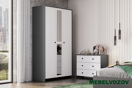 Шкаф трехстворчатый Дольче (Графит/Белый) от компании Мебельвозов в Нижнем Новгороде