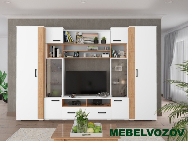 Стенка в гостиную Оскар-18 (белый/дуб крафт) - фото от интернет магазина Mebelvozov в Нижнем Новгороде Стенка в гостиную Оскар-18 (белый/дуб крафт) от интернет магазина Mebelvozov в Нижнем Новгороде