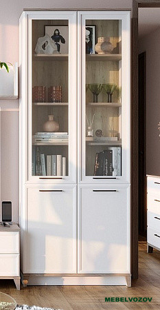 Aurelio 8 (гостиная) Шкаф для книг (модуль 178), Белый-Блеквуд Сатиновый от компании Мебельвозов