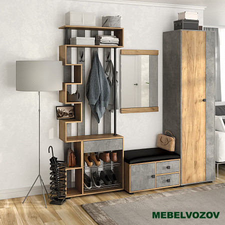 Модульная прихожая "Мини-Лайт" (ателье светлое/дуб золотой крафт) вариант 3 от магазина Мебельвозов в Нижнем Новгороде