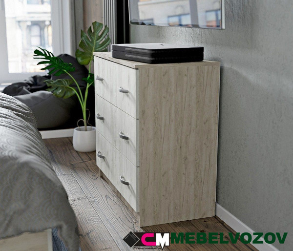БАССА КМ 551-М комод 3 ящика (ДУБ КРАФТ БЕЛЫЙ/ДУБ КРАФТ СЕРЫЙ) от магазина Мебельвозов в Нижнем Новгороде