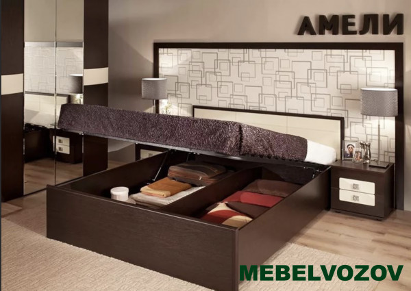 Кровать полутороспальная  с подъемным механизмом 1400+3.2 АМЕЛИ ЛЮКС 301 Венге от магазина Мебельвозов в Нижнем Новгороде