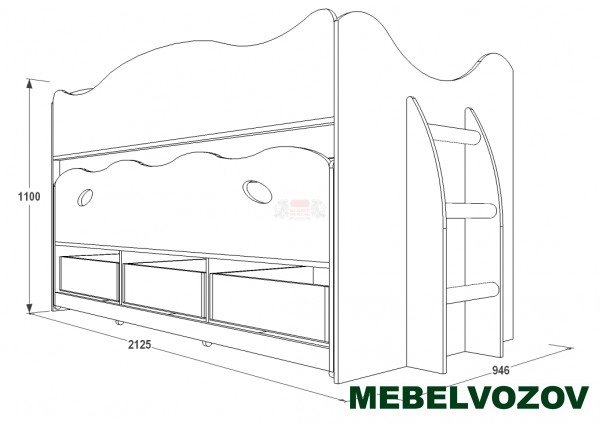 Кровать 2 х ярусная с выкатным спальным местом омега 11 мдф