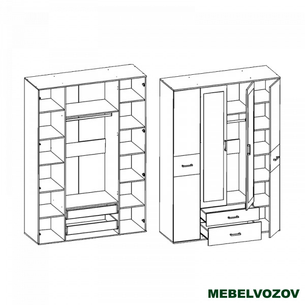 Шкаф 4х-дверный Сити 4 с зеркалом от компании Мебельвозов в Нижнем Новгороде