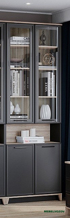 Aurelio 7 (гостиная) Шкаф для книг (модуль 176), Антрацит-Блеквуд Сатиновый от компании Мебельвозов