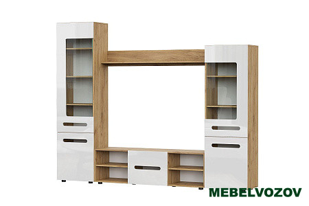 Стенка в гостиную "МГС 6" Исполнение 1 (Дуб золотой / Белый глянец) от интернет магазина Mebelvozov в Нижнем Новгороде