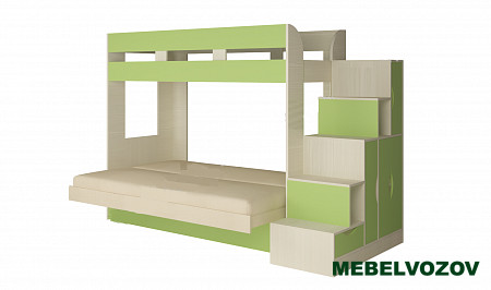Кровать диван 2-х этажная Карамель 75-01 (Ясень анкор светлый/Зеленый) детальное изображение от магазина mebelvozov.ru в Нижнем Новгороде