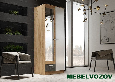 Шкаф 2-дверный 0,8 Адель (Дуб вотан/Белый/Цемент темный) от компании Мебельвозов в Нижнем Новгороде