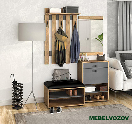 Модульная прихожая "Мини-Лайт" (графит /дуб золотой крафт) вариант 5  от магазина Мебельвозов в Нижнем Новгороде