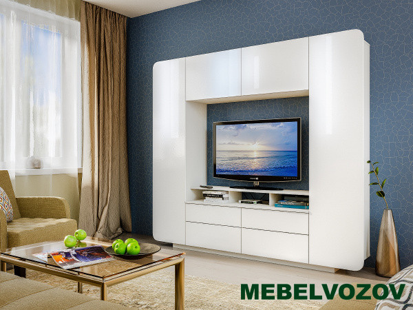Стенка в гостиную Румба (белый глянец) от интернет магазина Mebelvozov в Нижнем Новгороде