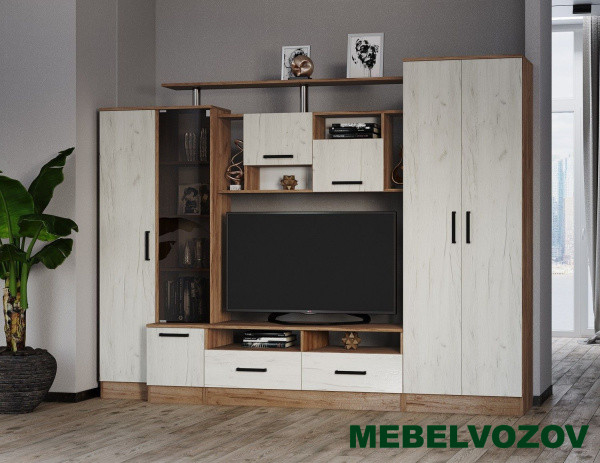 Гостиная Оскар-5 (дуб крафт табачный/дуб крафт белый) - фото от интернет магазина Mebelvozov в Нижнем Новгороде Гостиная Оскар-5 (дуб крафт табачный/дуб крафт белый) от интернет магазина Mebelvozov в Нижнем Новгороде