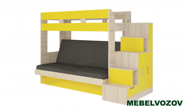 Кровать диван 2-х этажная Карамель 75-01 (Ясень анкор светлый/желтый) детальное изображение от магазина mebelvozov.ru в Нижнем Новгороде
