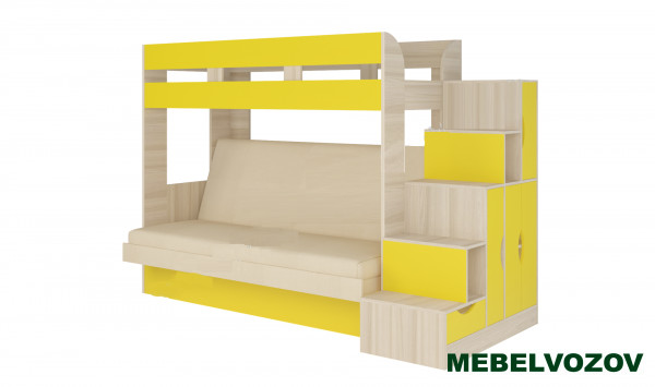 Кровать диван 2-х этажная Карамель 75-01 (Ясень анкор светлый/желтый) детальное изображение от магазина mebelvozov.ru в Нижнем Новгороде