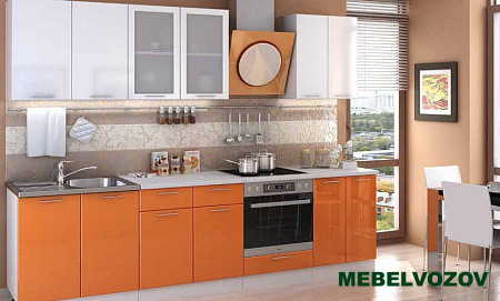 Кухонный гарнитур Ксения 2800 (белый/оранжевый) H=920 от магазина Мебельвозов в Нижнем Новгороде
