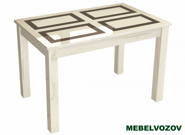 Стол обеденный раскладной 1000х600 мм Бруно (Дуб крафт белый/Рисунок плитка) от магазина Мебельвозов в Нижнем Новгороде