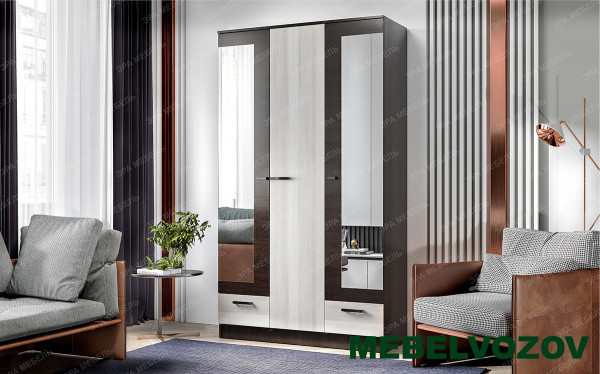 Шкаф 3-дверный Адель 1,2 метра (венге/лоредо) от компании Мебельвозов в Нижнем Новгороде