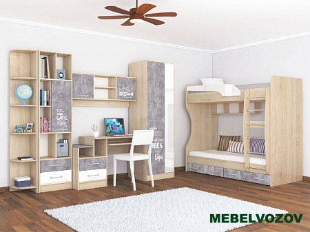 Модульная детская Колибри Лофт ( дуб сонома/ателье светлое+акрил белый) детальное изображение от магазина mebelvozov.ru в Нижнем Новгороде