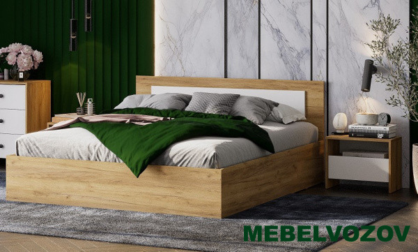 Кровать с основанием Лайт Дольче 160х200 (Дуб Золотой/Белый) от магазина Мебельвозов в Нижнем Новгороде