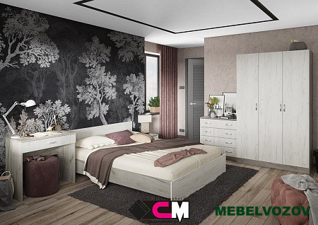 Модульная спальня Басса (ДУБ КРАФТ БЕЛЫЙ/ДУБ КРАФТ СЕРЫЙ) Комплект 2 от магазина Мебельвозов в Нижнем Новгороде