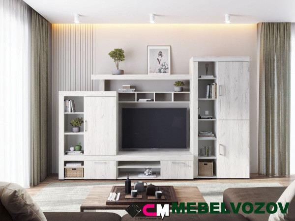 Гостиная Гранд (ДУБ КРАФТ БЕЛЫЙ) Комплект 1 от интернет магазина Mebelvozov в Нижнем Новгороде
