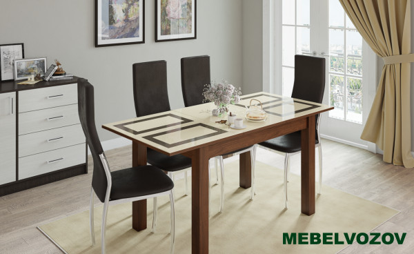 Стол обеденный раскладной 1000х600 мм Бруно (Орех шоколадный/Рисунок Плитка) от магазина Мебельвозов в Нижнем Новгороде