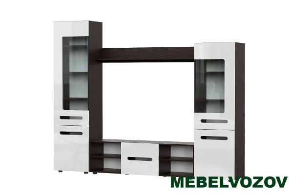 Стенка в гостиную "МГС 6" Исполнение 1 (Венге / Белый глянец) - фото от интернет магазина Mebelvozov в Нижнем Новгороде Стенка в гостиную "МГС 6" Исполнение 1 (Венге / Белый глянец) от интернет магазина Mebelvozov в Нижнем Новгороде