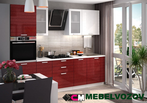Кухонный гарнитур Линда 2500 (белый металлик/гранат металлик) от магазина Мебельвозов в Нижнем Новгороде