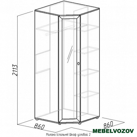 Шкаф угловой 2 "Милана" (с зеркалом) от компании Мебельвозов в Нижнем Новгороде