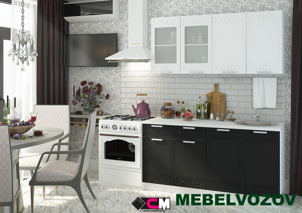 Кухонный гарнитур Кремона 1600 (белый/оникс) H=920 от магазина Мебельвозов в Нижнем Новгороде