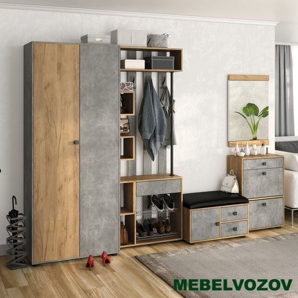 Модульная прихожая "Мини-Лайт" (ателье светлое/дуб золотой крафт) вариант 4 от магазина Мебельвозов в Нижнем Новгороде