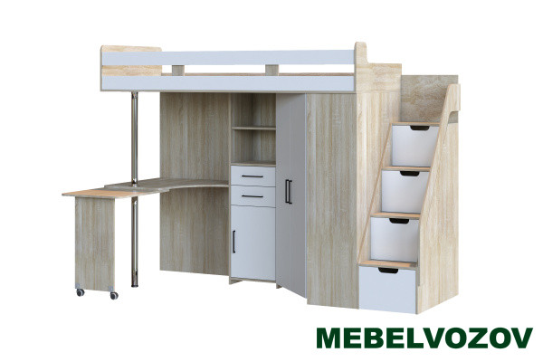 Кровать-чердак Карамель 77-03 (Дуб сонома/белый) детальное изображение от магазина mebelvozov.ru в Нижнем Новгороде