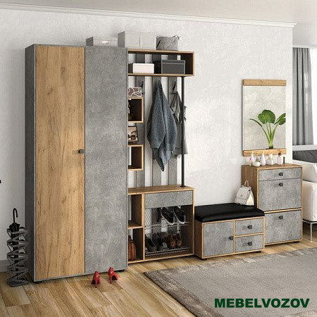 Модульная прихожая "Мини-Лайт" (ателье светлое/дуб золотой крафт) вариант 4 от магазина Мебельвозов в Нижнем Новгороде