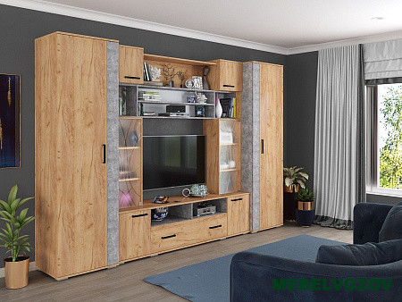 Стенка в гостиную Оскар-18 (дуб крафт/ателье) от интернет магазина Mebelvozov в Нижнем Новгороде