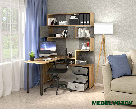 Компьютерный стол СК-10 (дуб крафт золотой/ателье светлое) детальное изображение от магазина mebelvozov.ru в Нижнем Новгороде