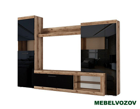 Стенка в гостиную Бастон (дуб делано/черный глянец) от интернет магазина Mebelvozov в Нижнем Новгороде