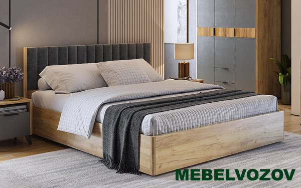 фото Адам Кровать с подъемным механизмом 1600 (дуб крафт золотой/грей алькантара (велюр) от магазина Мебельвозов в Нижнем Новгороде Адам Кровать с подъемным механизмом 1600 (дуб крафт золотой/грей алькантара (велюр) от магазина Мебельвозов в Нижнем Новгороде