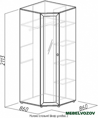 Шкаф угловой 2 с зеркалом Милана (Орех) от компании Мебельвозов в Нижнем Новгороде