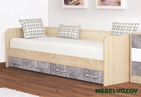 Кровать с ящиками Колибри Лофт (дуб сонома/ателье светлое+акрил белый) детальное изображение от магазина mebelvozov.ru в Нижнем Новгороде