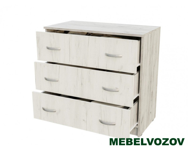БАССА КМ 551-М комод 3 ящика (ДУБ КРАФТ БЕЛЫЙ/ДУБ КРАФТ СЕРЫЙ) от магазина Мебельвозов в Нижнем Новгороде