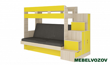 Кровать диван 2-х этажная Карамель 75-01 (Ясень анкор светлый/желтый) детальное изображение от магазина mebelvozov.ru в Нижнем Новгороде