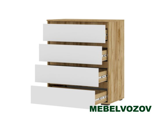 ХЕЛЕН КМ 02 Комод 802 4 ящика (БЕЛЫЙ/ДУБ КРАФТ ЗОЛОТОЙ) от магазина Мебельвозов в Нижнем Новгороде